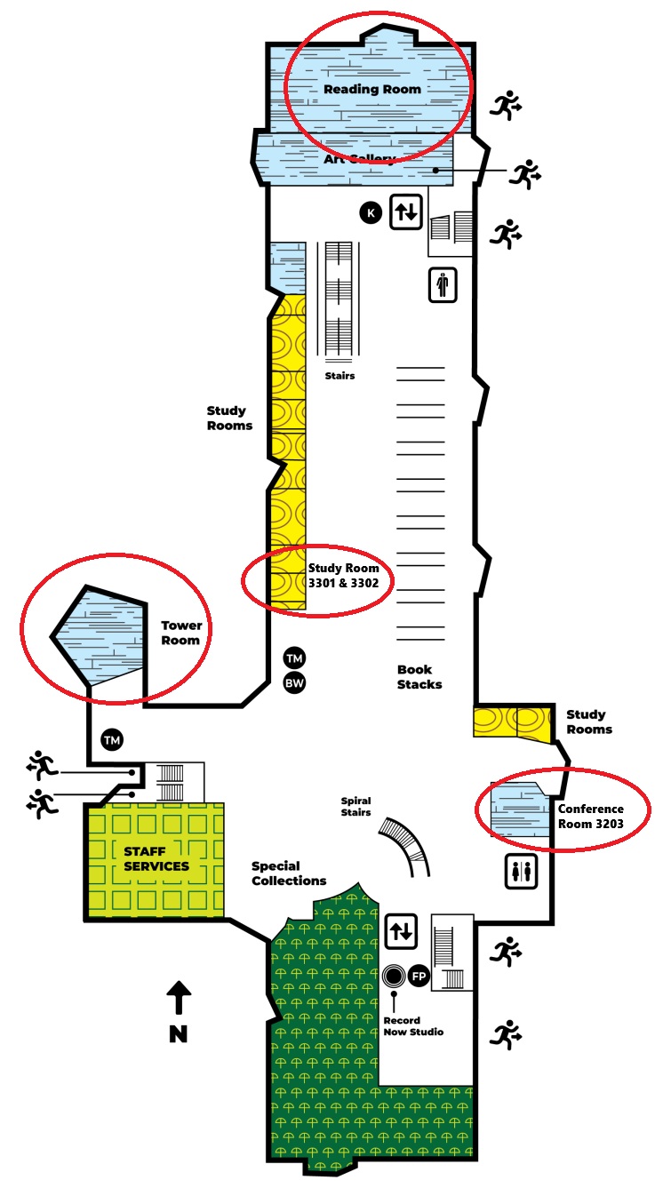 Floor plan showing location of third floor temporary testing locations.