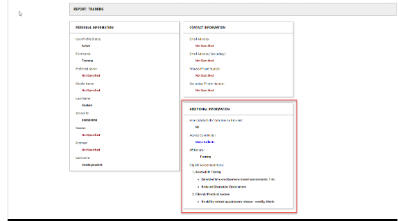 Accommodations screenshot Screenshot showing where to view a student's accommodations