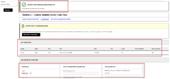 List Exam Dates screenshot Screenshot showing list of scheduled exam dates and the ability to add another exam date