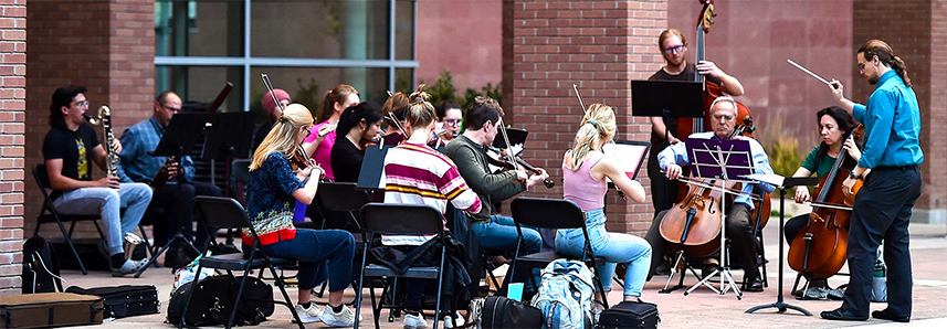 Orchestra rehearsal outside the Fulginiti Pavilion, Fall 2021