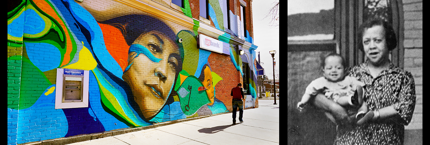 Justina Ford mural and portrait with baby