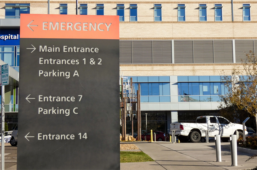 Outside Saint Joseph Hospital in Denver