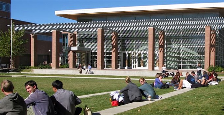 Outside Fulginiti Pavilion with students
