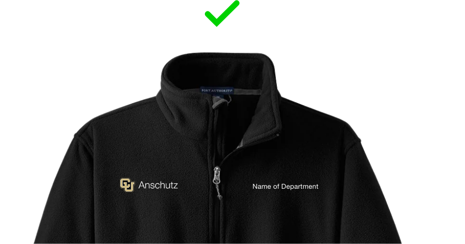 black sweater with CU Anschutz logo and 'Name of Department'