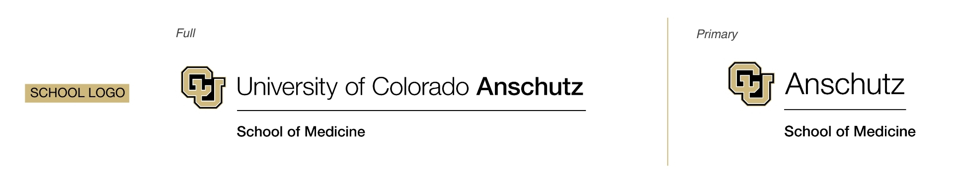 School logo followed by the full and primary University of Colorado Anschutz School of Medicine logos