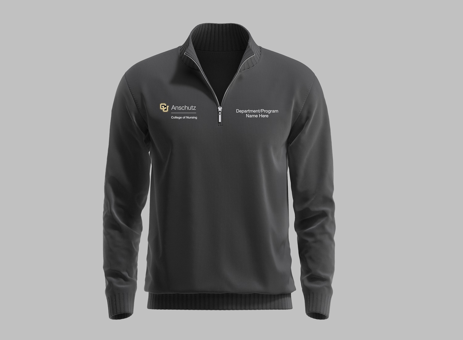 CU Anschutz logo with department text on sweater