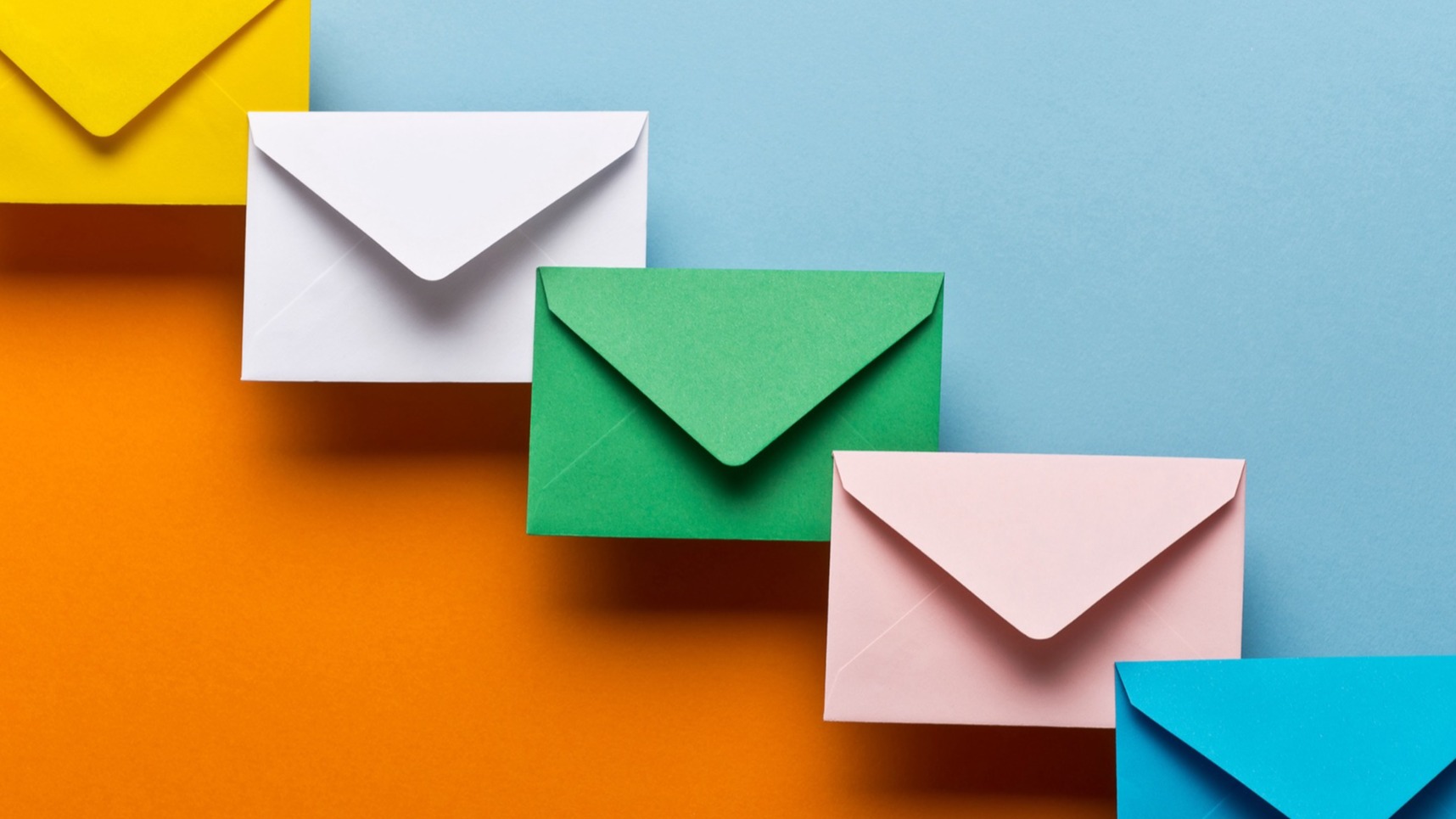 A row of colorful envelopes