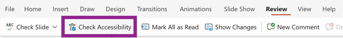 Check accessibility button under Review tab