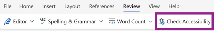 Check Accessibility button under Review tab