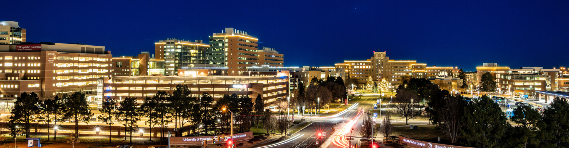 skyline of CU Anschutz at night