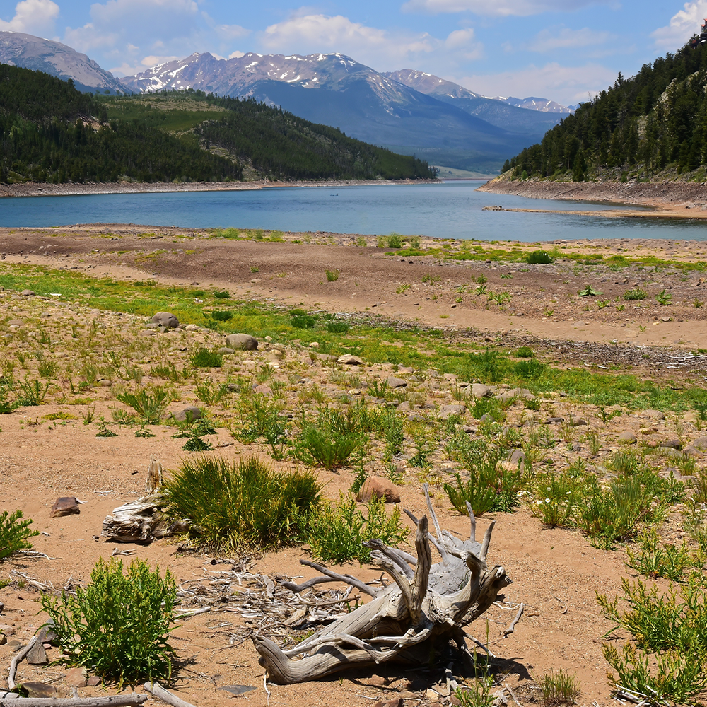 Colorado river with mountains in background