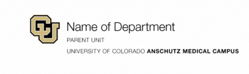 Gif of two example logos, one with text 'Name of Department, Parent Unit, University of Colorado Anschutz Medical Campus