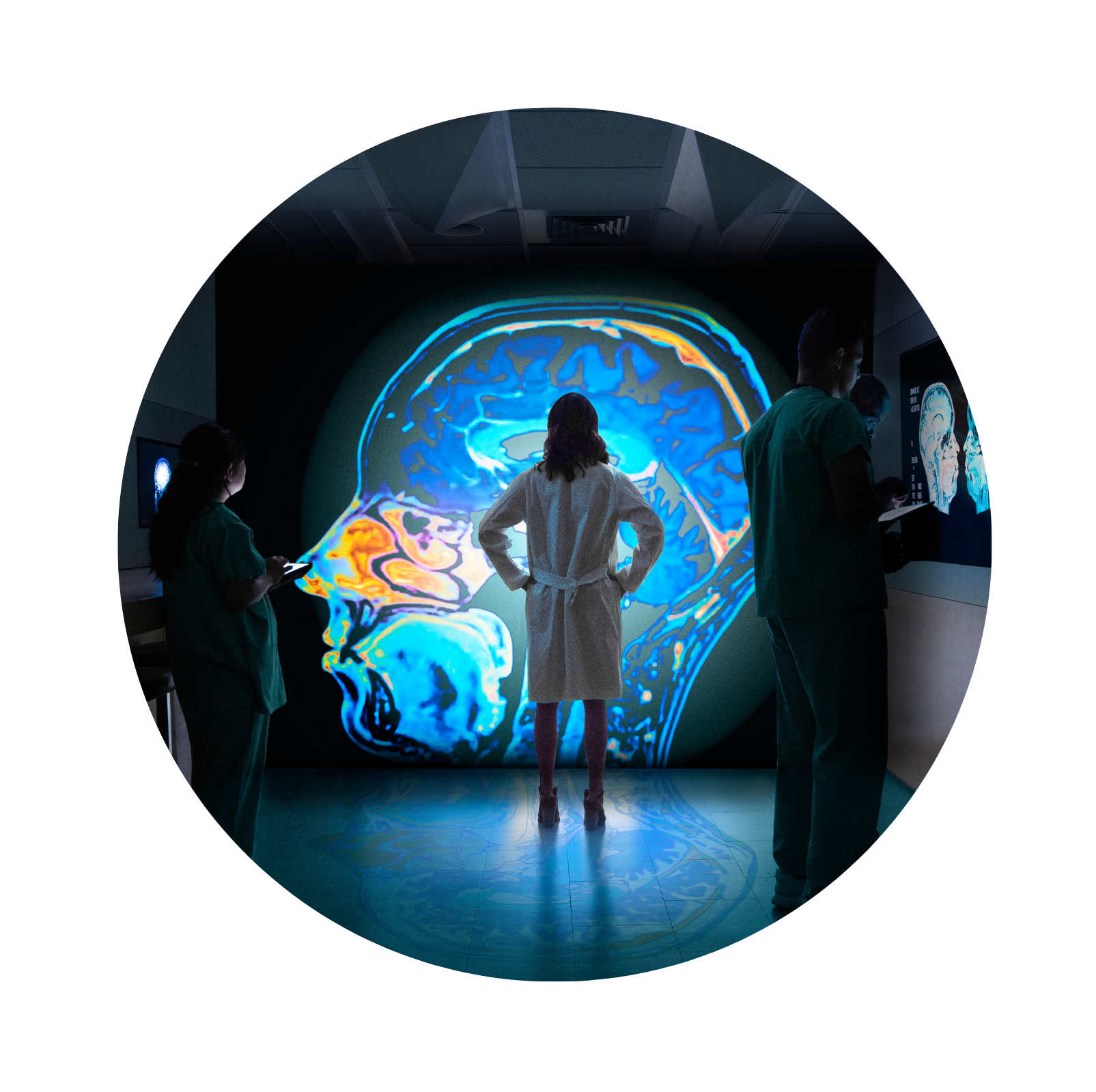 Woman Standing in front of brain scan