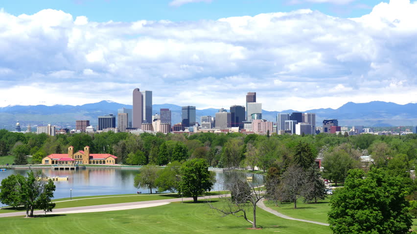 Downtown Denver with a Rocky Mountain backdrop