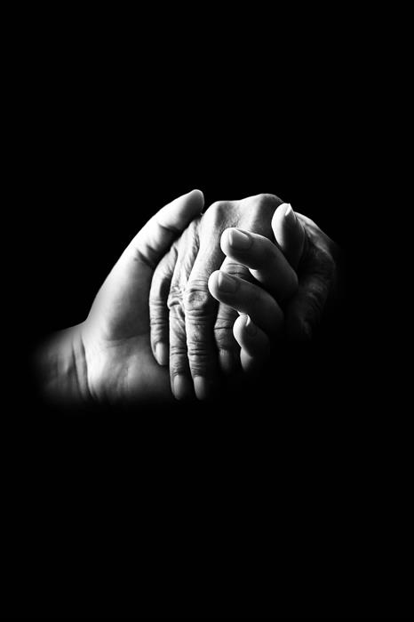 black and white hands