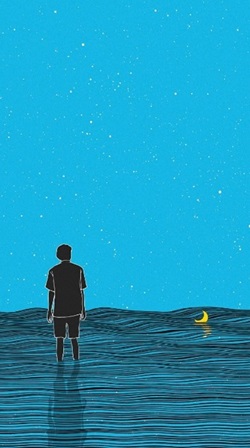 Illustration of person looking over water