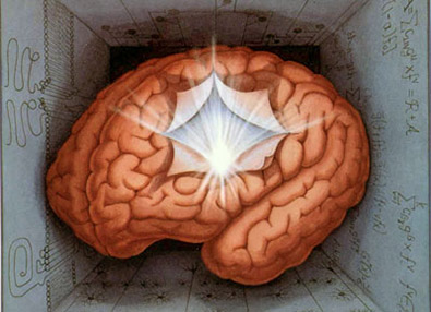 Sketch of a brain with light breaking through