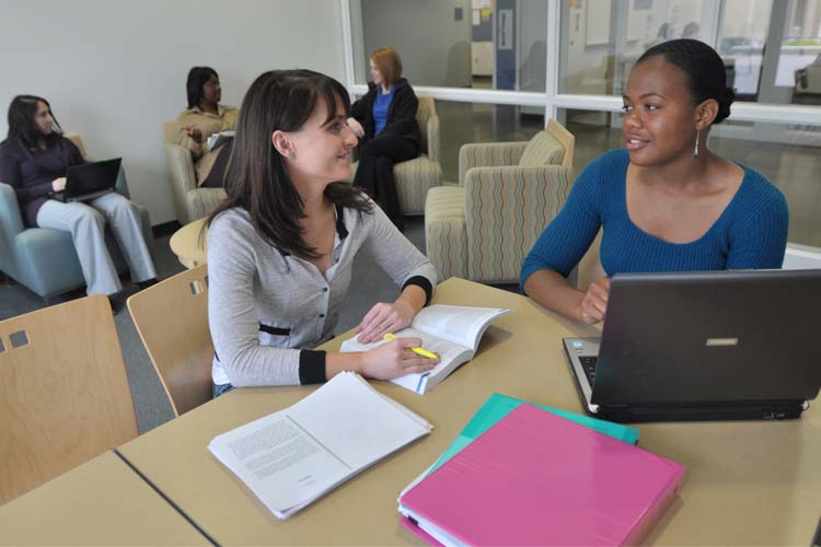 Two students have a discussion