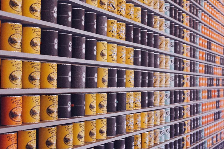 Rows of canned foods