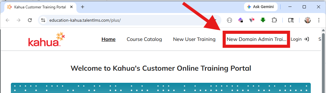 Screenshot of New Domain Admin Training Registration Webpage Menu