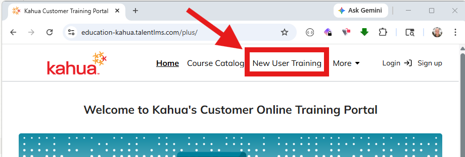 Screenshot of New User Training Registration Webpage Menu