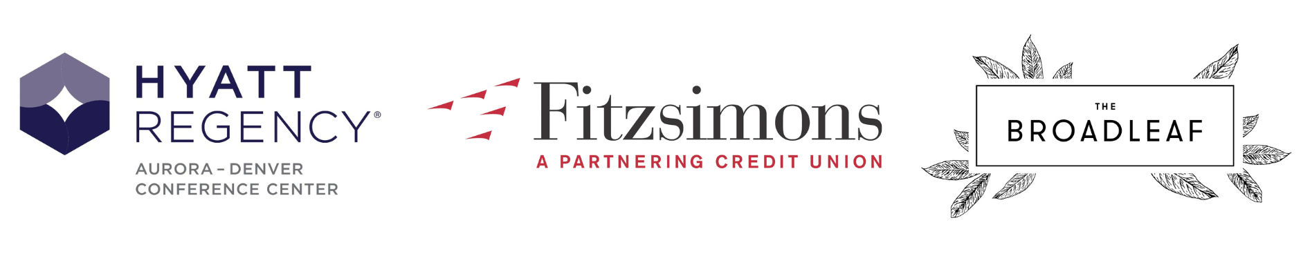 Logos for Hyatt Regency, Fitzsimons Credit Union, and The Broadleaf Apartments