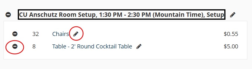 Image of how to edit services in EMS by clicking the pencil icon or delete them using the hash symbol.