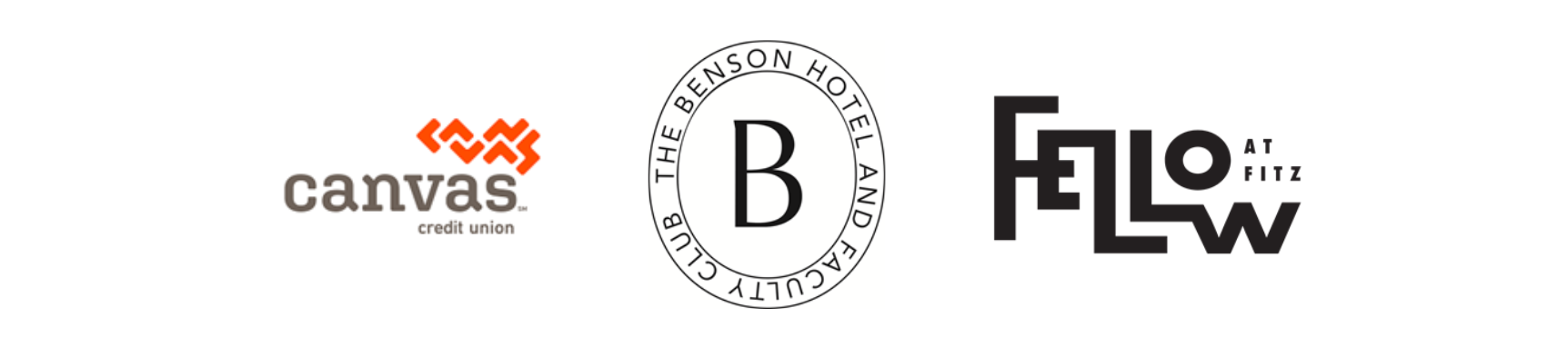 Canvas Credit Union, The Benson Hotel, and Fellow at Fitz logos