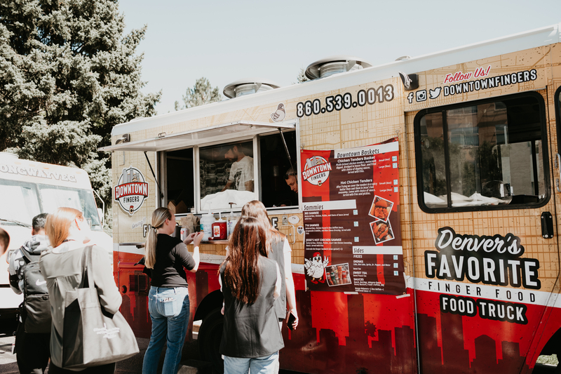 Customers lined up at food truck