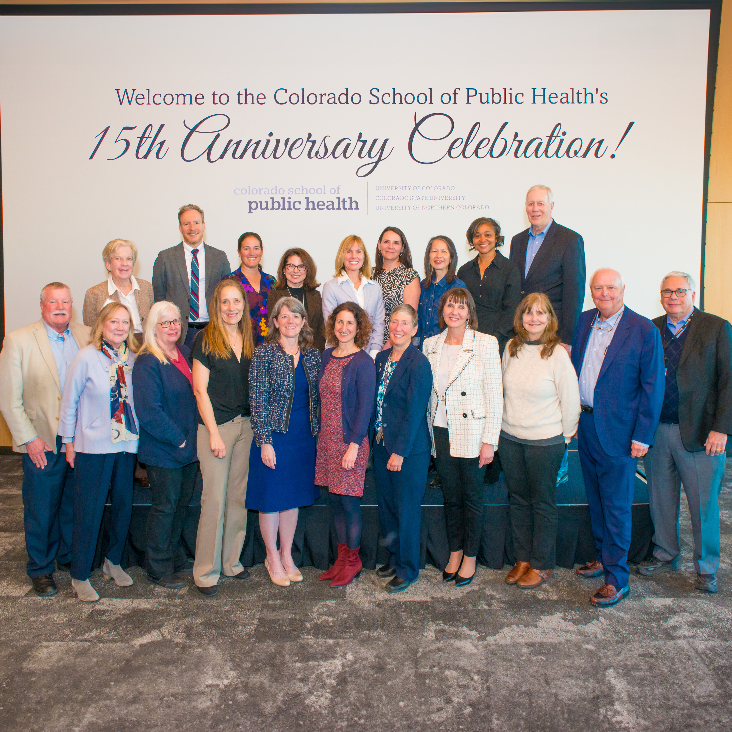 Group photo of attendees taken at the Colorado School of Public Health's 15th Anniversary Celebration.