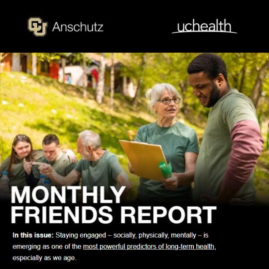 Monthly Friends Report: A couple in their 70s engage with youth in an outdoor activity on a bright, sunny day.