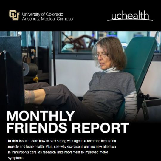 Monthly Friends Report: A senior woman exercising in a gym using leg press equipment.