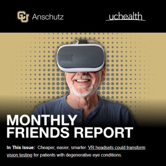 Monthly Friends Report: An man with white hair and beard smiles while wearing VR goggles.