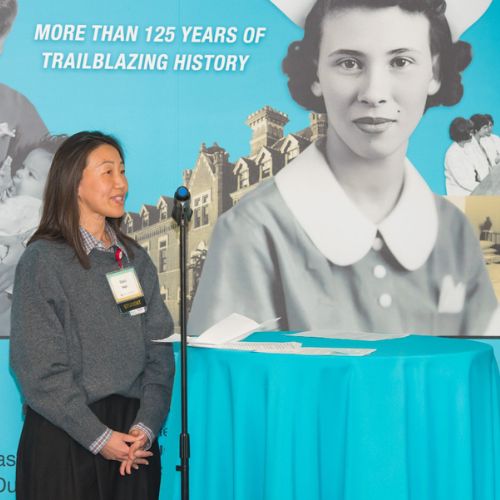 Student speaker talking about her experiences during the 2026 College of Nursing Power of Philanthropy Celebration.