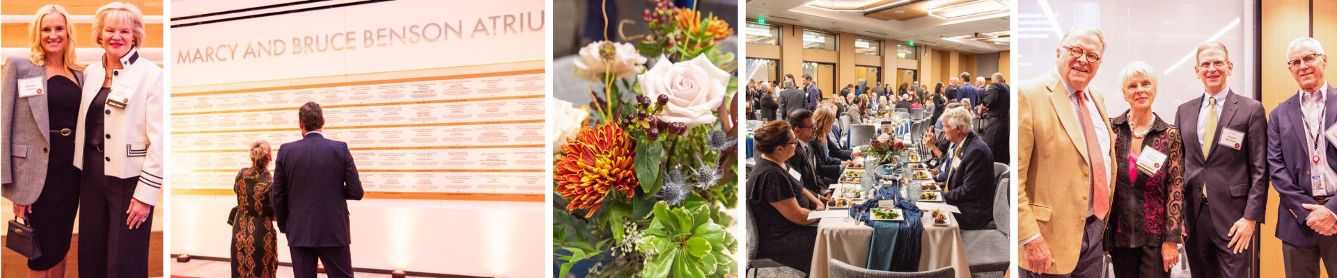 Collage of photographs taken during the 2025 Endowed Chair Celebration capturing guests, decor and the Endowed Chair Wall in the Benson Atrium.