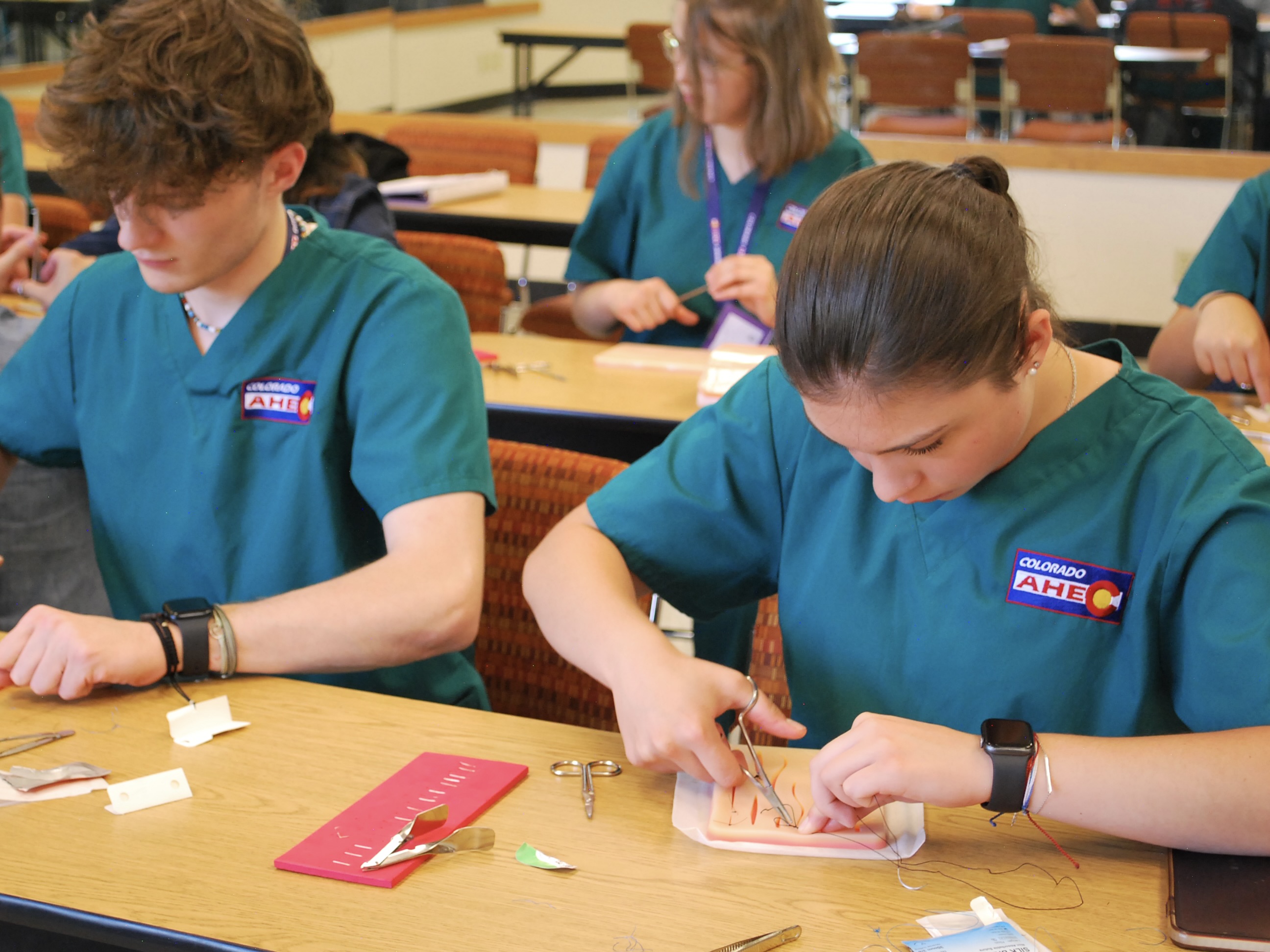 Students practicing surgery