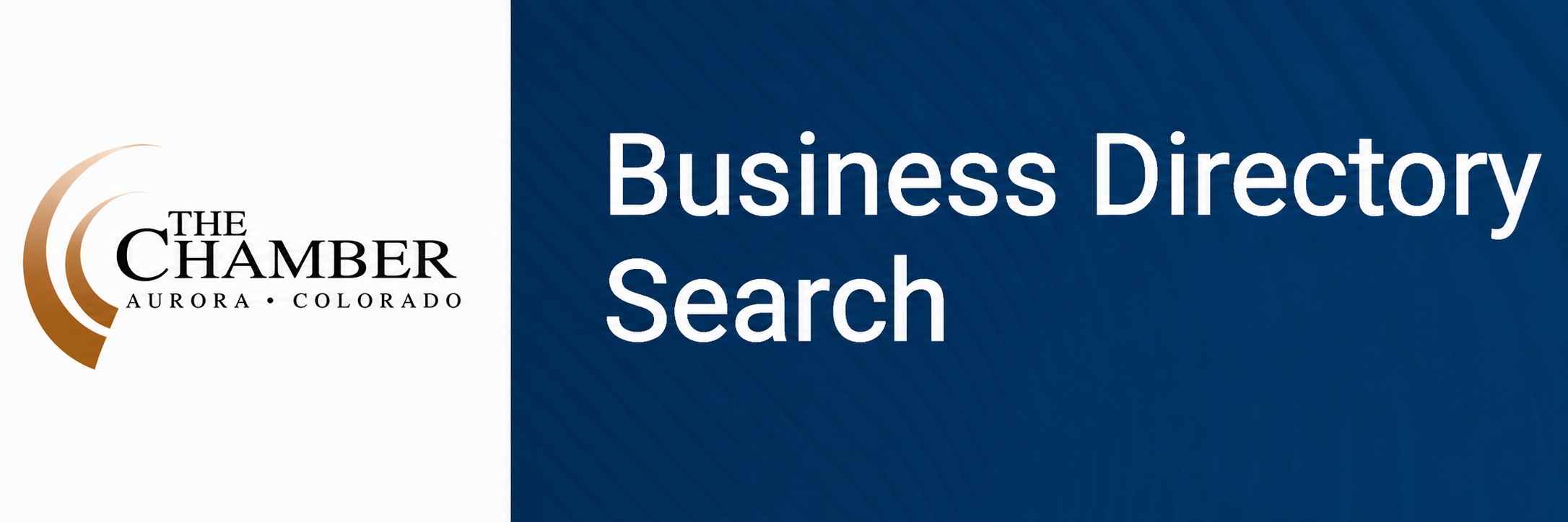 Aurora Chamber of Commerce business directory, multicolor logo, white and blue background