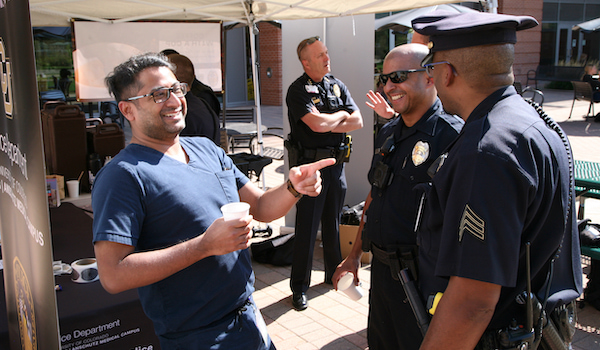 Talking at the CU School of Medicine Block Party