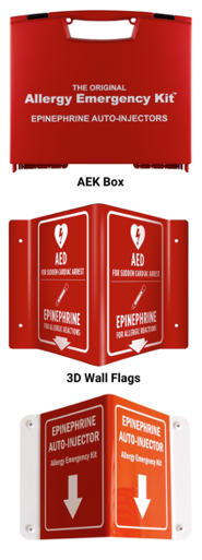 Allergy Emergency Kit with AEK wall signage examples