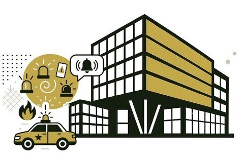 digital graphic of the AHSB with an emergency services vehicle and safety icons