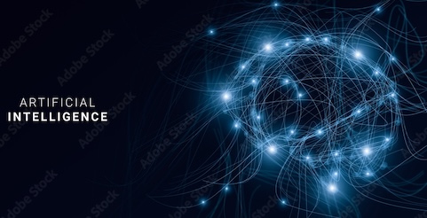 AI words on black screen with glowing blue lights AI words on black screen with glowing blue lights