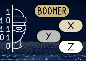 Graphic of a cybercriminal and bubbles with the generation names in them.