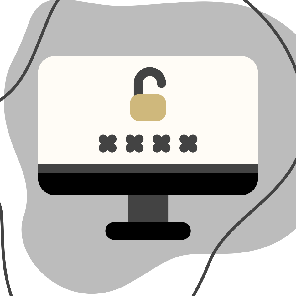 Graphic of a computer with stars showing a secure password